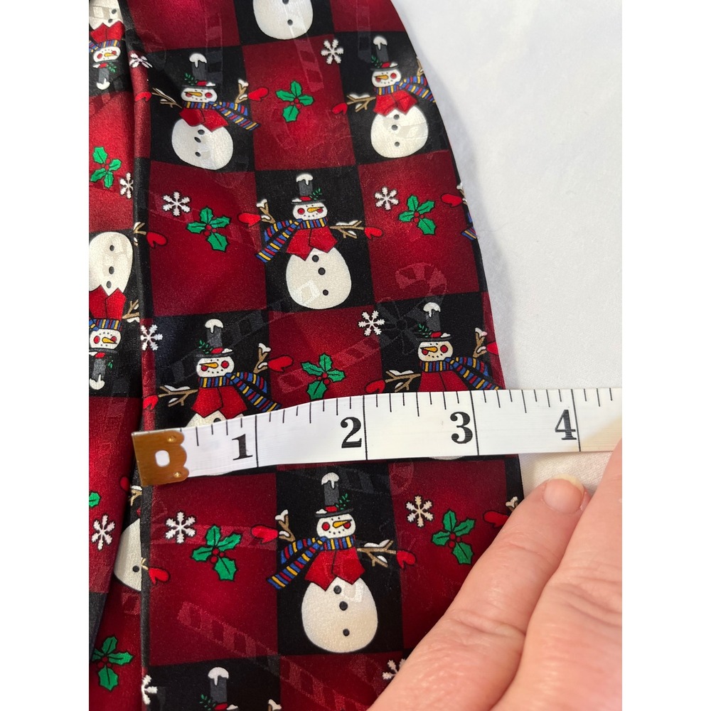 Hallmark Yule Tie Greetings Necktie Mens OS Red Black Excellent Silk Snowman - Picture 7 of 10